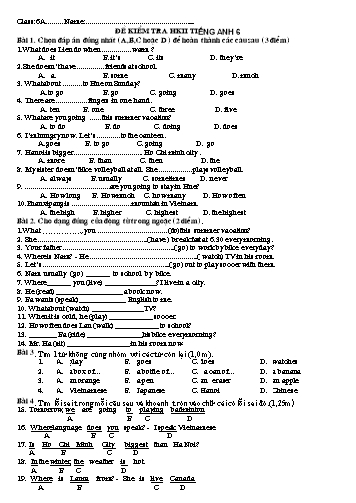 Đề kiểm tra học kì II môn Tiếng Anh Lớp 6