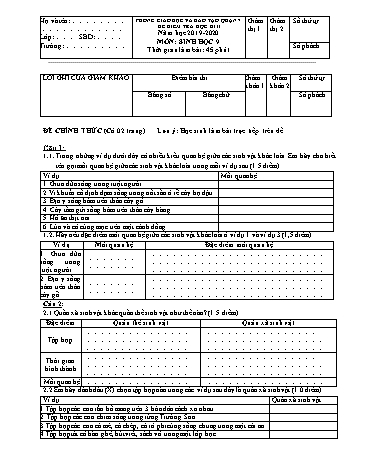 Đề kiểm tra học kì II Sinh học 9 - Năm học 2019-2020 - Phòng GD&ĐT Quận 7 (Có đáp án)