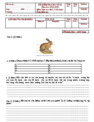 Đề kiểm tra học kì II Sinh học Khối 7 - Năm học 2019-2020 - Trường THCS Hoàng Quốc Việt (Kèm đáp án và ma trận đề)
