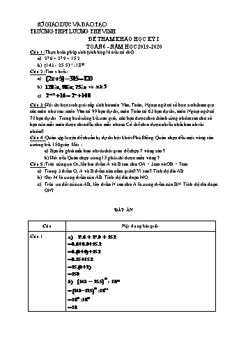 Đề kiểm tra học kỳ I môn Toán Lớp 6 - Năm học 2019-2020 - Trường THPT Lương Thế Vinh (Có đáp án)