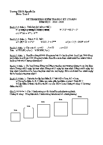 Đề kiểm tra học kỳ I môn Toán Lớp 6 - Năm học 2019-2020 - Trường THCS Nguyễn Du (Có đáp án)