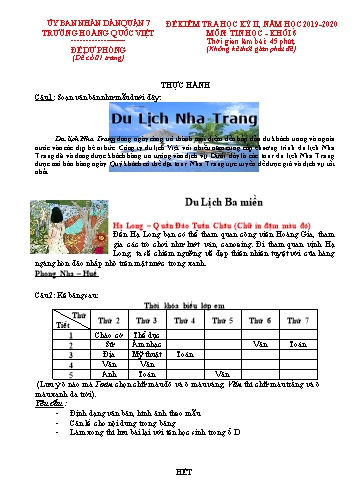 Đề kiểm tra học kỳ II môn Tin học Khối 6 - Năm học 2019-2020 - Trường THCS Hoàng Quốc Việt (Có đáp án)
