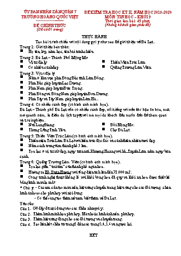 Đề kiểm tra học kỳ II môn Tin học Khối 9 - Năm học 2019-2020 - Trường THCS Hoàng Quốc Việt (Có đáp án)