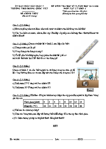 Đề kiểm tra học kỳ II môn Vật lý Khối 6 - Năm học 2019-2020 - Trường THCS Hoàng Quốc Việt (Có đáp án)