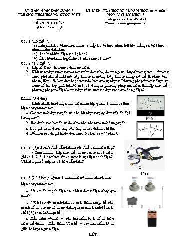 Đề kiểm tra học kỳ II môn Vật lý Khối 7 - Năm học 2019-2020 - Trường THCS Hoàng Quốc Việt (Có đáp án)