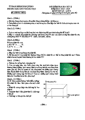 Đề kiểm tra học kỳ II Vật lý 6 - Năm học 2015-2016 - Phòng GD&ĐT Quận 9 (Có hướng dẫn chấm)