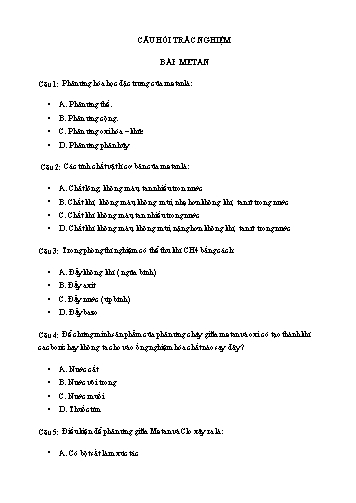 Đề ôn tập môn Hóa 9 - Metan + Etilen