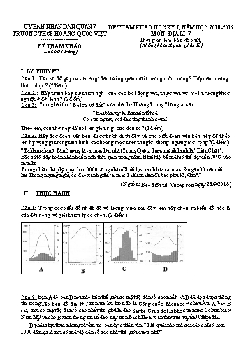 Đề tham khảo học kỳ I Địa lí 7 - Năm học 2018-2019 - Trường THCS Hoàng Quốc Việt (Có đáp án)