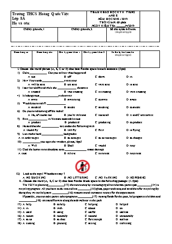 Đề tham khảo học kỳ II Tiếng Anh 8 - Năm học 2018-2019 - Trường THCS Hoàng Quốc Việt (Có đáp án)