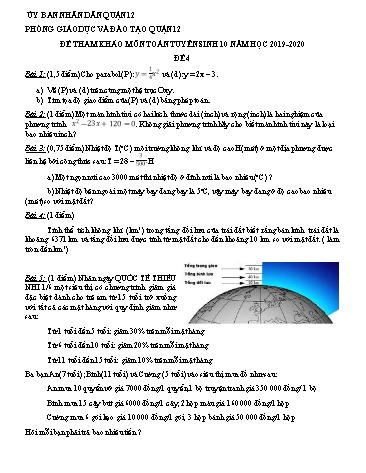 Đề tham khảo tuyển sinh vào Lớp 10 môn Toán - Đề 4 - Năm học 2019-2020 - Phòng Giáo dục và Đào tạo Quận 12 (Có đáp án)