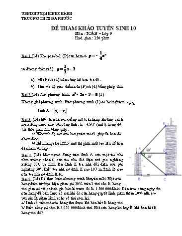 Đề tham khảo tuyển sinh vào Lớp 10 môn Toán - Trường THCS Đa Phước (Có đáp án)