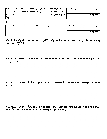 Đề thi học kỳ I Giáo dục công dân 6 - Năm học 2017-2018 - Trường THCS Hoàng Quốc Việt (Có đáp án)