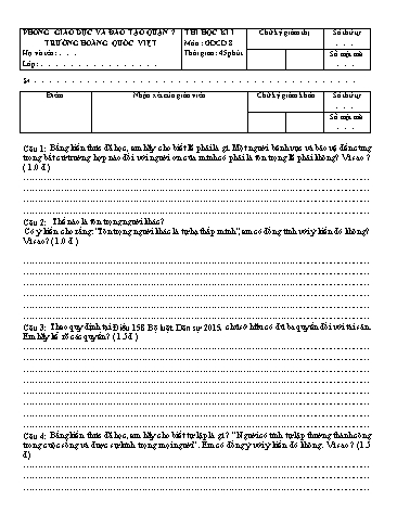 Đề thi học kỳ I Giáo dục công dân 8 - Trường THCS Hoàng Quốc Việt (Có đáp án)