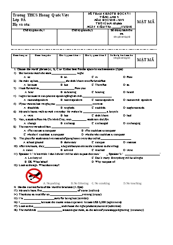 Đề thi học kỳ I Tiếng Anh 9 - Năm học 2018-2019 - Trường THCS Hoàng Quốc Việt (Có đáp án)