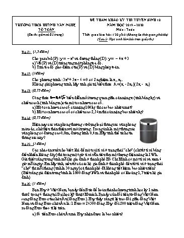 Đề thi tuyển sinh vào Lớp 10 môn Toán - Đề 2 - Năm học 2019-2020 - Trường THCS Huỳnh Văn Nghệ (Có đáp án)