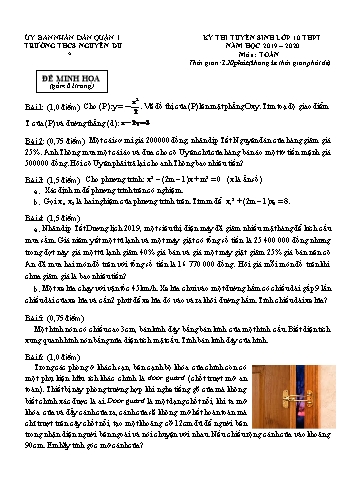 Đề thi tuyển sinh vào Lớp 10 môn Toán - Năm học 2019-2020 - Trường THCS Nguyễn Du