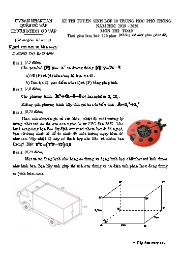 Đề thi tuyển sinh vào Lớp 10 Trung học phổ thông môn Toán - Đề 1 - Năm học 2019-2020 - Dương Thị Bảo Anh (Có đáp án)