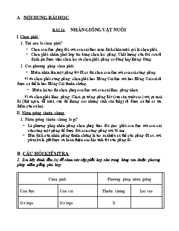 Giáo án ôn tập Công nghệ 7 - Bài 34: Nhân giống vật nuôi