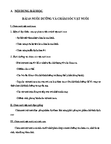 Giáo án ôn tập Công nghệ 7 - Bài 45: Nuôi dưỡng và chăm sóc vật nuôi