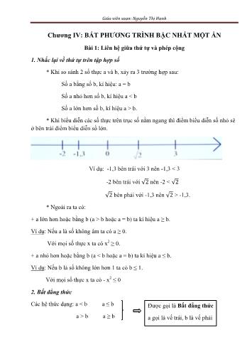 Giáo án ôn tập Đại số 8 - Chương IV: Bất phương trình bậc nhất một ẩn - Nguyễn Thị Hạnh