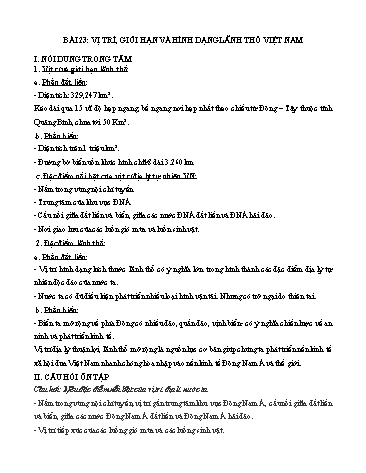 Giáo án ôn tập Địa lí Lớp 8 - Bài 23: Vị trí, giới hạn và hình dạng lãnh thổ Việt Nam