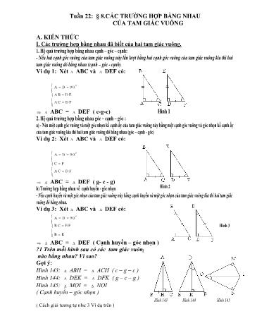 Giáo án ôn tập Hình học 7 - Tuần 22, Bài 8: Các trường hợp bằng nhau của tam giác vuông