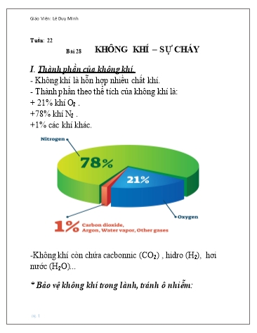 Giáo án ôn tập Hóa học Lớp 8 - Tuần 22, Bài 28: Không khí. Sự cháy. Bài luyện tập 5 - Lê Duy Minh