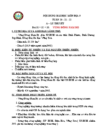Giáo án ôn tập môn Địa lý 9 - Bài 31 đến 34 - Trường THCS Nguyễn Hiền