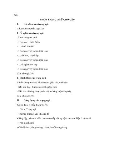 Giáo án ôn tập Ngữ văn 7 - Bài: Thêm trạng ngữ cho câu