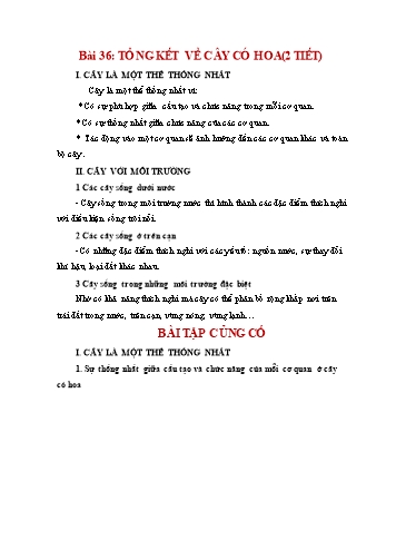 Giáo án ôn tập Sinh học 6 - Bài 36: Tổng kết về cây có hoa (2 tiết)