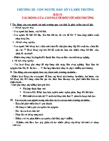 Giáo án ôn tập Sinh học 9 - Bài 53: Tác động của con người đối với môi trường