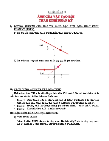 Giáo án ôn tập theo chủ đề Vật lý Lớp 9 - Chủ đề 26: Ảnh của vật tạo bởi thấu kính phân kỳ (Tiếp theo)