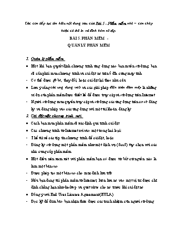 Giáo án ôn tập Tin học Lớp 6 - Bài 5: Phần mềm. Quản lý phần mềm