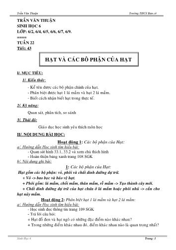 Giáo án Sinh học Lớp 6 - Tuần 22+23 - Trần Văn Thuận