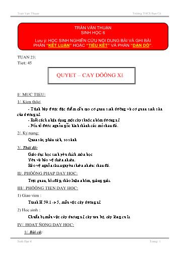Giáo án Sinh học Lớp 6 - Tuần 23+24 - Trần Văn Thuận