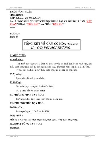 Giáo án Sinh học Lớp 6 - Tuần 24+25 - Trần Văn Thuận
