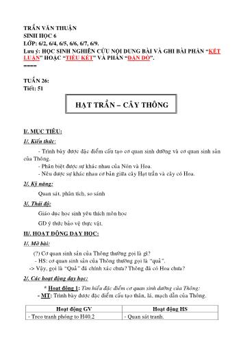 Giáo án Sinh học Lớp 6 - Tuần 26+27 - Trần Văn Thuận