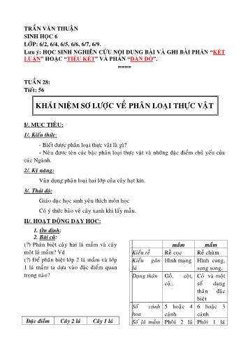 Giáo án Sinh học Lớp 6 - Tuần 28+29 - Trần Văn Thuận