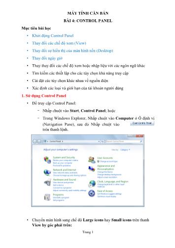 Giáo án Tin học Lớp 6 - Tuần 23, Bài 4: Control panel