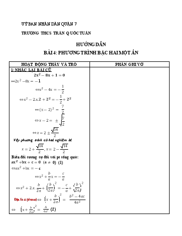 Giáo án Toán Lớp 9 - Bài 4: Phương trình bậc hai một ẩn - Trường THCS Trần Quốc Tuấn