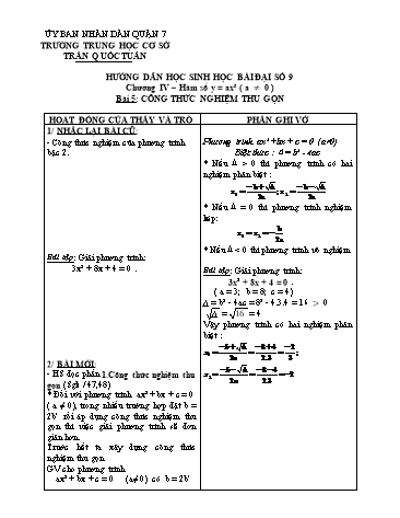 Giáo án Toán Lớp 9 - Bài 5: Công thức nghiệm thu gọn - Trường Trung học cơ sở Trần Quốc Tuấn