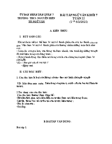 Ôn tập Ngữ văn Khối 7 - Tuần 22 - Năm học 2020-2021 - Trường THCS Nguyễn Hiền, Quận 7