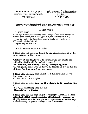 Ôn tập Ngữ văn Lớp 9 - Ôn tập khởi ngữ và các thành phần biệt lập - Trường THCS Nguyễn Hiền, Quận 7