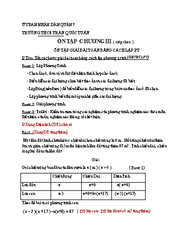 Ôn tập Toán Lớp 8 - Ôn tập giải bài toán bằng cách lập phương trình (Tiếp theo) - Trường THCS Trần Quốc Tuấn