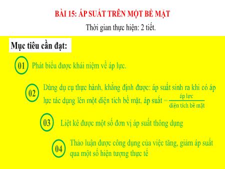 Bài giảng Khoa học tự nhiên 8 (Kết nối tri thức) - Bài 15: Áp suất trên một bề mặt