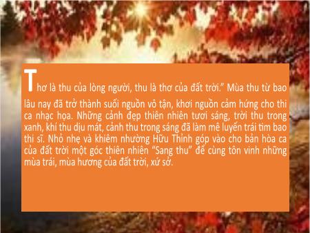 Bài giảng Ngữ văn Lớp 9 - Bài 24: Sang thu