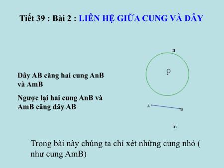 Bài giảng Toán 9 - Bài 2: Liên hệ giữa cung và dây (Tiết 39)