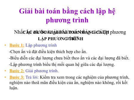 Bài giảng Toán 9 - Bài 5: Giải bài toán bằng cách lập hệ phương trình