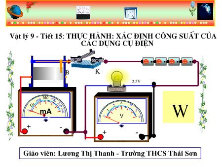 Bài giảng Vật lí 9 - Bài 15: Thực hành: Xác định công suất của các dụng cụ điện