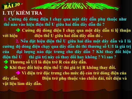 Bài giảng Vật Lí 9 - Bài 20: Tổng kết chương I : Điện học